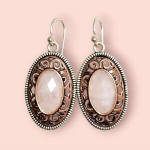 BARSE Rose Quartz Silver Earrings 1.5"